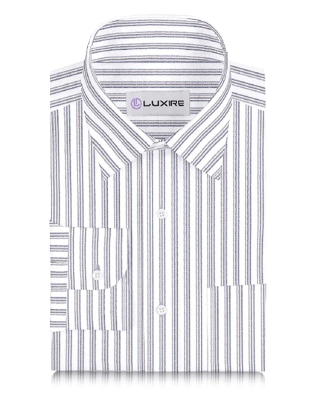 Linen: Dark Blue Beige Stripes On White