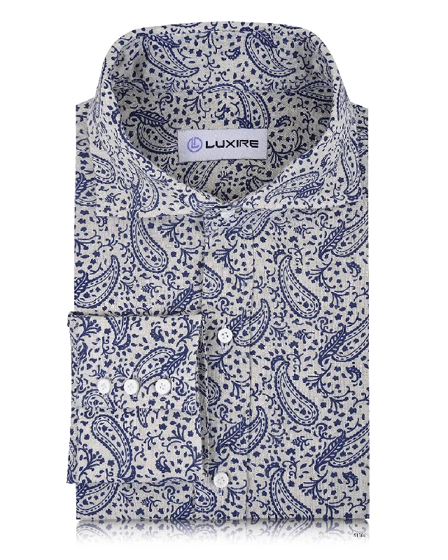 Linen: Navy Printed Paisely