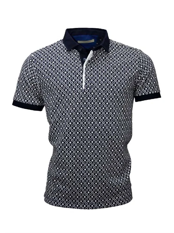 Men's short-sleeve fresh firm-quilted top-Medallion Polo Shirt In Navy/white