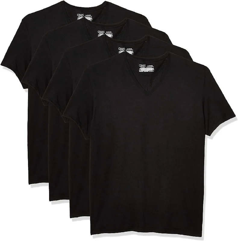 Men's short-sleeve bold rich-sporty-subtle-velvety tee-Men's 4-Pack Underwear V-Neck Shirt In Polo Black