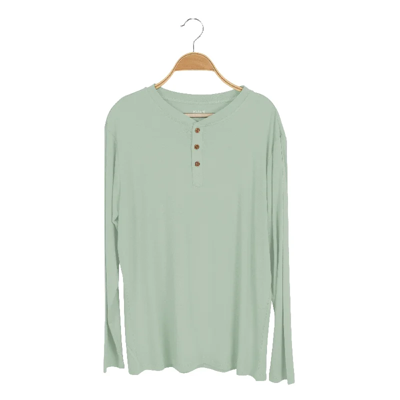 Men's short-sleeve classic glow-accent tee-Men's Long Sleeve Henley Top in Thyme