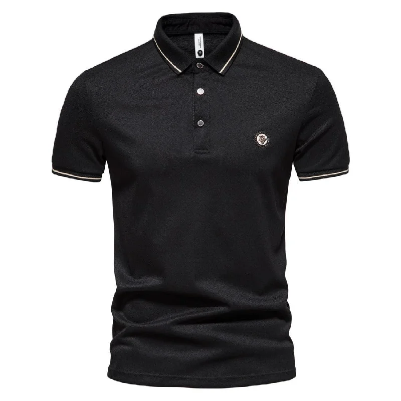 Men's short-sleeve subtle soft-trendy-bright-pure-indigo tee-Men's Street Fashion Solid Color Polo Shirt