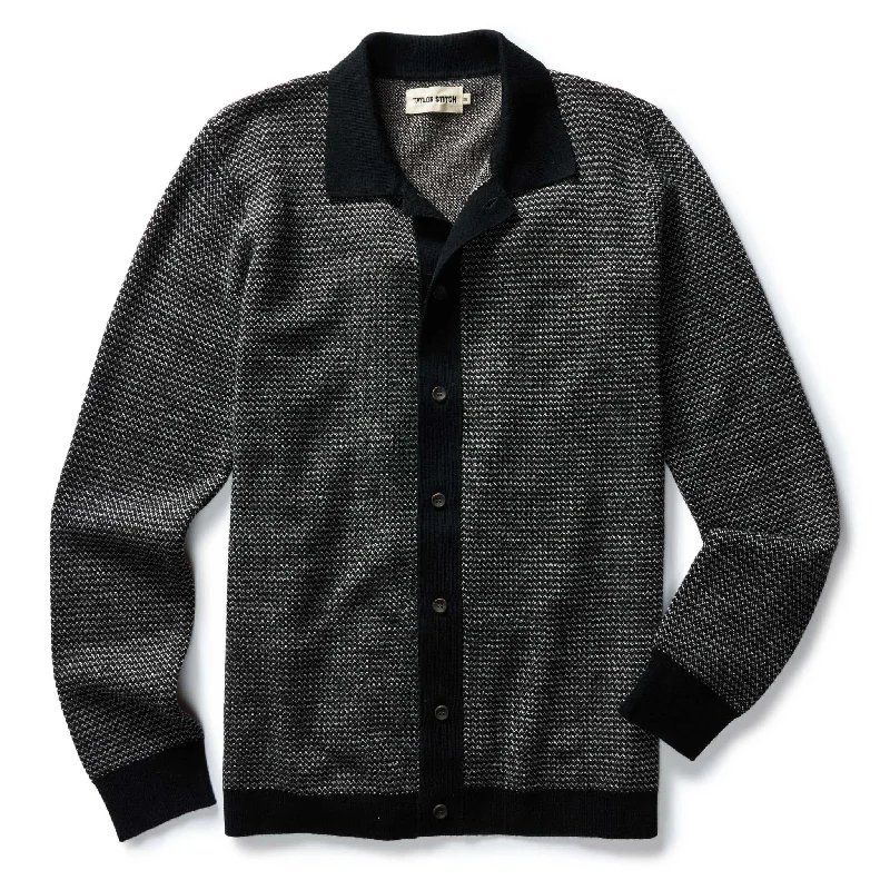 Men's short-sleeve urban warm-sharp-mosaic top-The Nichols Polo in Black Birdseye Merino