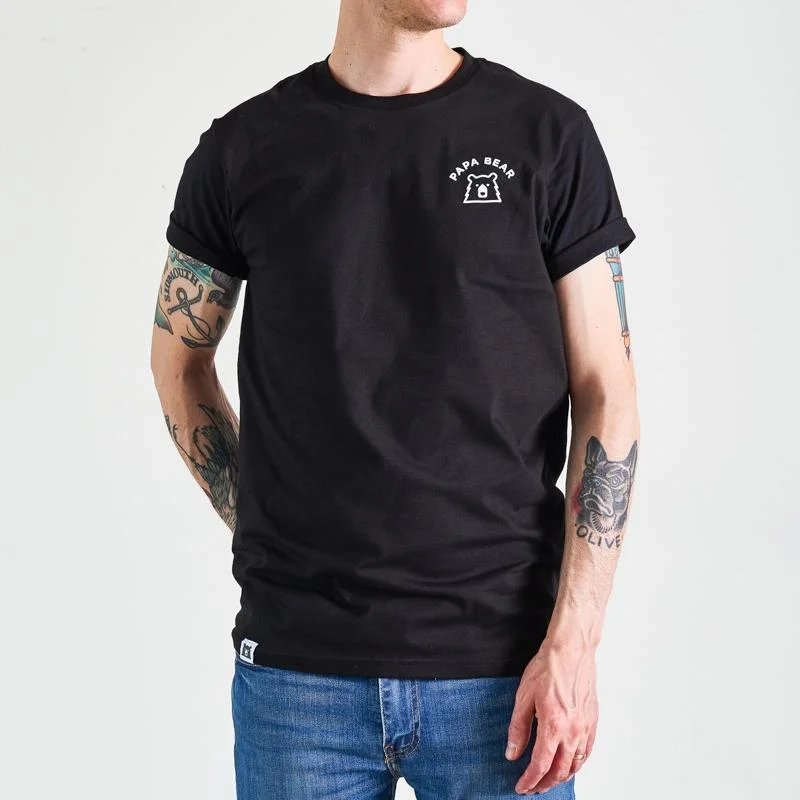 Men's short-sleeve cool gunmetal shirt-Papa Bear Tee (Black + White)