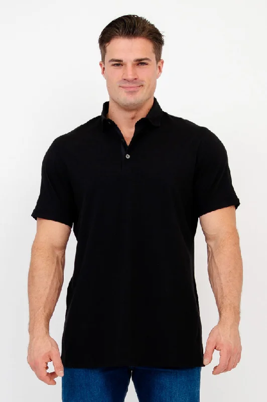 Men's short-sleeve tropical retro-cool-whisper-linen top-Phil Polo, Black, Bamboo