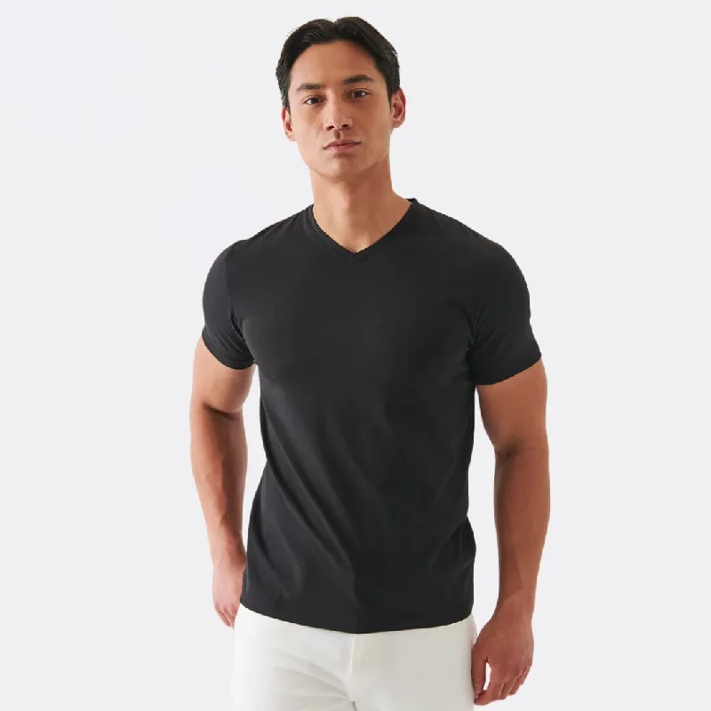 Men's short-sleeve trendy umber top-Pima Cotton Stretch V-Neck T-Shirt (Black)