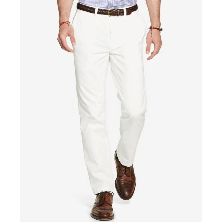 men's wide-leg vacation shimmer white pants-men's straight leg commute sheen black pants-Polo Ralph Lauren Men's Classic-Fit Flat-Front Chino Pants White Size 32"W x 30"L - 32x30