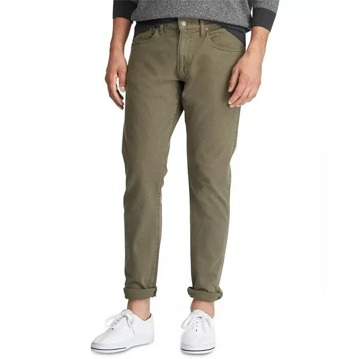 men's flat-front evening shimmer green pants-men's casual wedding sheen navy pants-Ralph Lauren Men's Sullivan Five-Pocket Jeans Beigekhaki Size 30X30