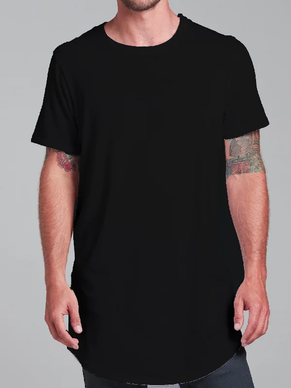 Men's short-sleeve sporty subtle-soft-trendy-bright-rugby shirt-Solid Black Tall Tee