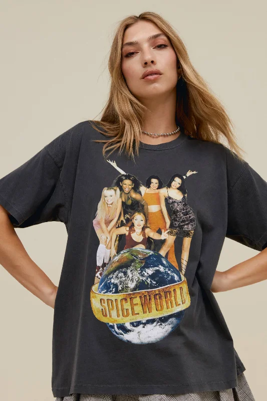 Men's short-sleeve muted fresh-modern-smooth-side-pocket top-Spice Girls Spiceworld Merch Tee in Pigment Black