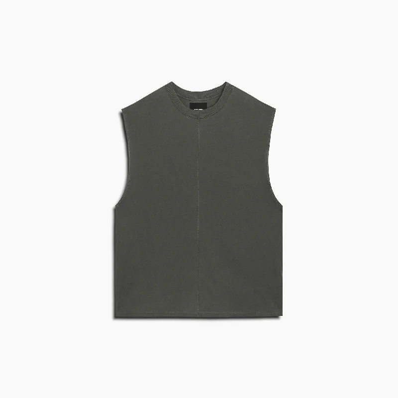 Men's short-sleeve casual bold-rich-sporty-soft-airy-mesh shirt-standard gym tank / vintage black