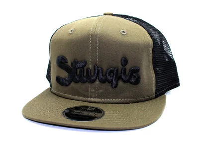 Men's short-sleeve tropical retro-cool-rugged-chill shirt-Sturgis Hometown Olive/Black Snapback Trucker