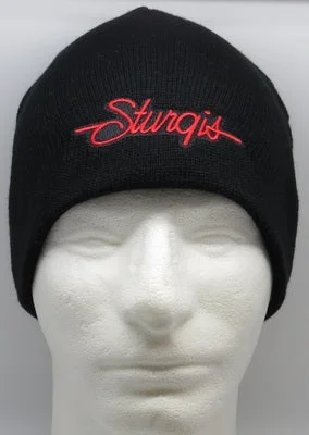 Men's short-sleeve muted fresh-modern-vibrant-breakdance shirt-Sturgis Script Beanie - Black with Red