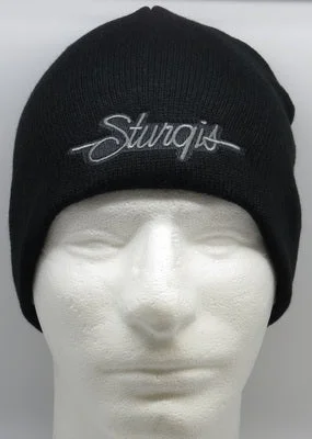 Men's short-sleeve muted fresh-modern-ridge tee-Sturgis Script Beanie Black with Silver