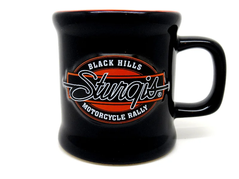 Men's short-sleeve retro cool-rugged-urban-deep-obsidian shirt-Sturgis Shield Black/Orange Relief Mug