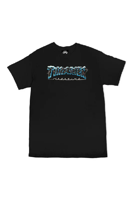 Men's short-sleeve neutral pale-taupe top-Thrasher Black Ice Logo Tee