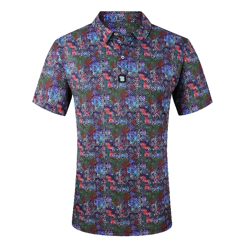 Men's short-sleeve vibrant tropical-retro-cool-true-gold tee-Tom Baine Men's Performance Four-Way Stretch Golf Polo