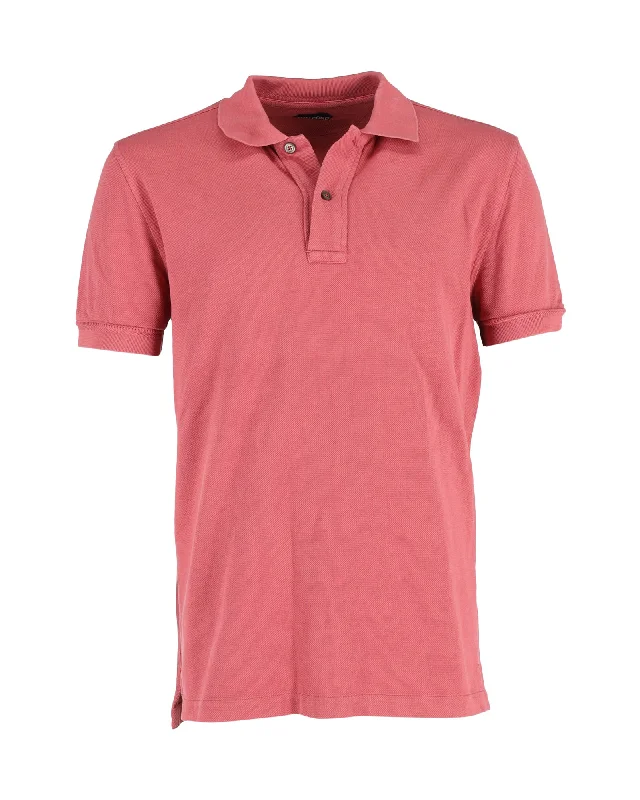 Men's short-sleeve bright deep-classic-warm-citron top-Tom Ford Polo Shirt in Red Cotton