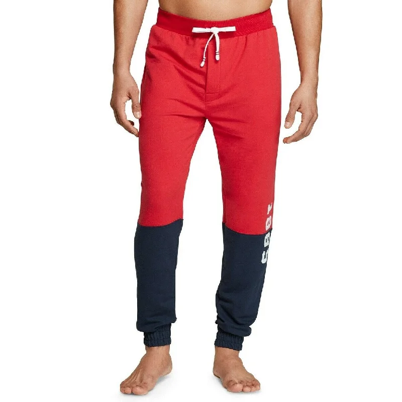 men's casual heat-retaining beige pants-men's pleated travel shimmer beige pants-Tommy Hilfiger Men's Hilfiger Color Block Ft 1985 Logo Joggers Red Size Large