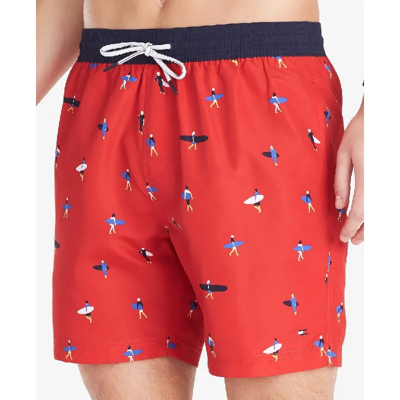 men's stretch office sheen navy pants-men's waterproof hiking matte white pants-"Tommy Hilfiger Men's Hudson Surfer 6.5"" Graphic Swim Trunks Bright Red Size Extra Large " - X-Large