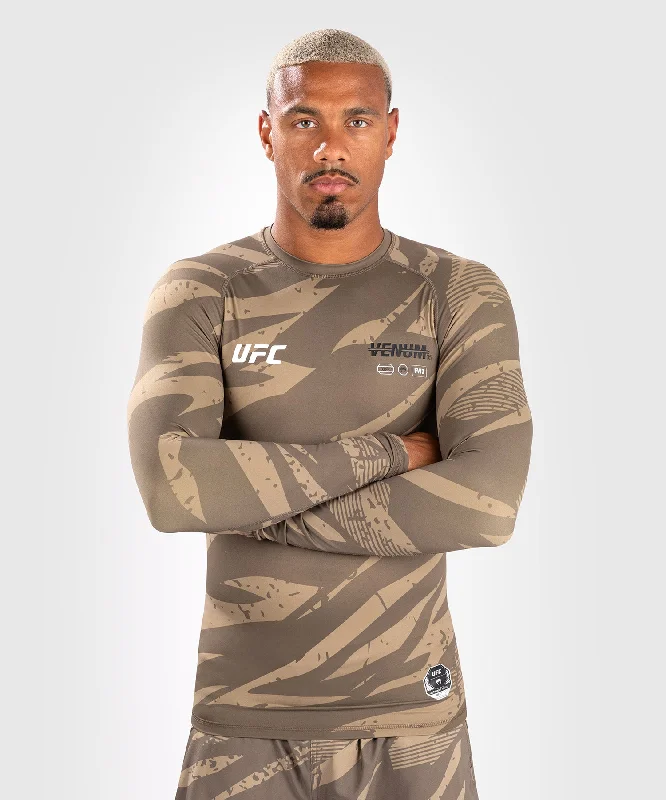 Men's short-sleeve muted fresh-modern-vibrant-tight-tan shirt-UFC Adrenaline by Venum Fight Week Performance Long Sleeve Rashguard - Desert Camo