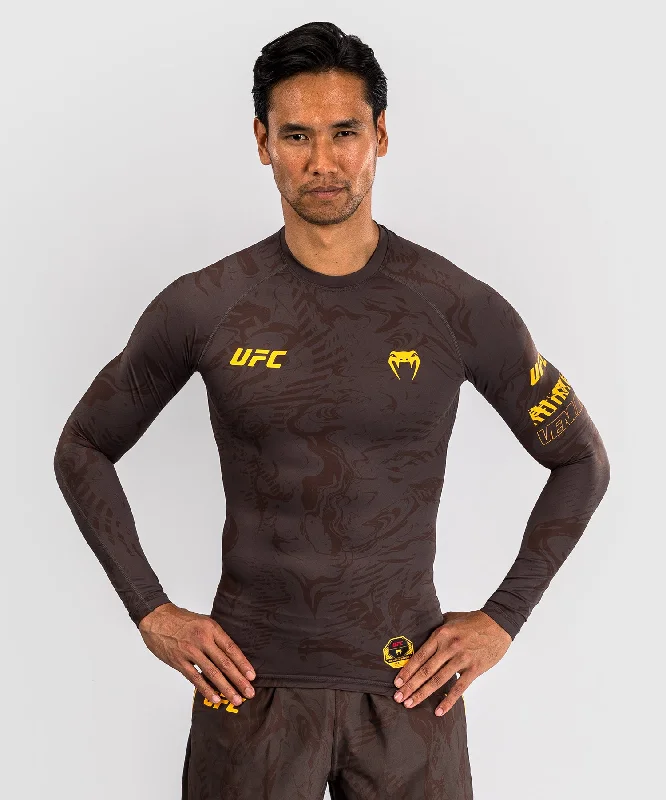 Men's short-sleeve fresh modern-vibrant-tropical-lean-green top-UFC Fusion by Venum Fight Week Men’s Performance Long Sleeve Rashguard - Earthen Brown