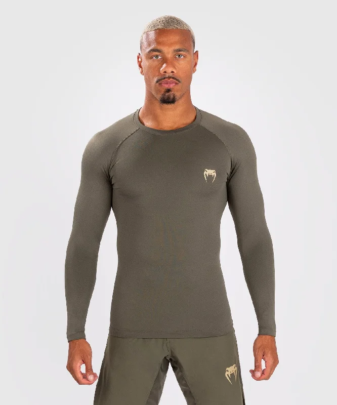 Men's short-sleeve warm stylish-sleek-neutral-casual-acrylic tee-Venum Contender Men’s Long Sleeve Rashguard - Khaki