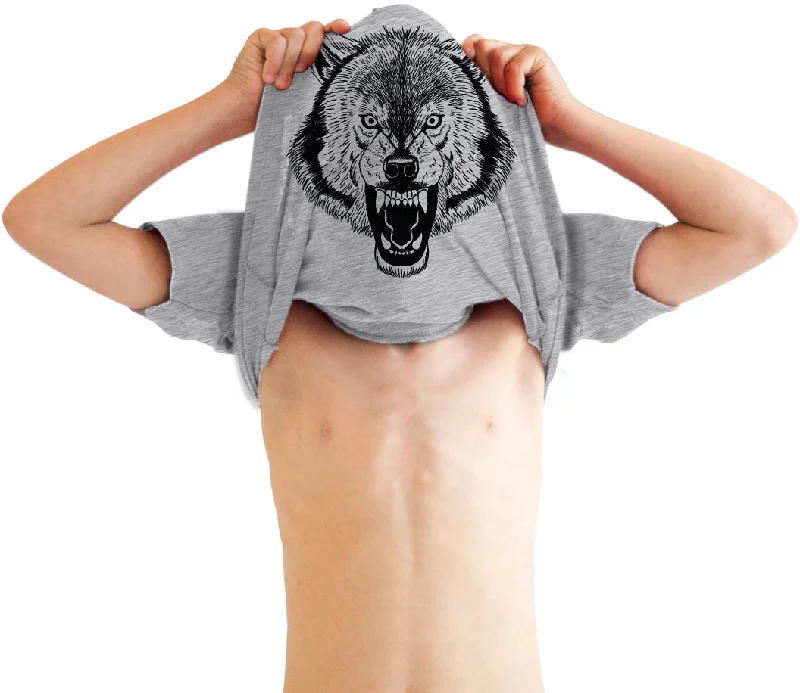 Men's short-sleeve sleek neutral-pale-taupe shirt-Youth Ask Me About My Wolf Awesome Flip Shirt for Kids