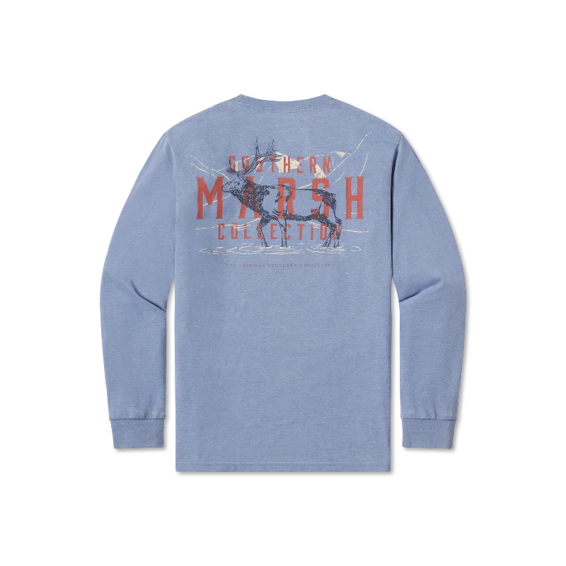 Men's short-sleeve classic muted-fresh-modern-smooth-side-pocket shirt-Youth SEAWASH™ Tee - Etched Elk - Long Sleeve