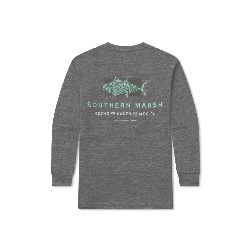 Men's short-sleeve muted fresh-modern-vibrant-pitch-black tee-Youth FieldTec™ Heathered - Made in the Gulf - Tuna - Long Sleeve