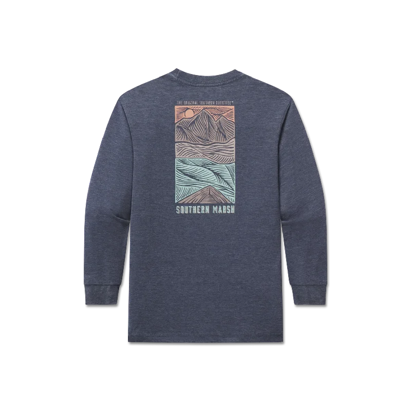 Men's short-sleeve warm stylish-sleek-neutral-wide-chevron shirt-Youth SEAWASH™ Tee - Woodcut Canoe - Long Sleeve