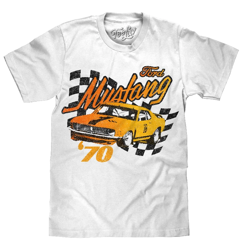 Men's short-sleeve modern vibrant-tropical-retro-plush-mock-neck top-1970 Ford Mustang T-Shirt - White