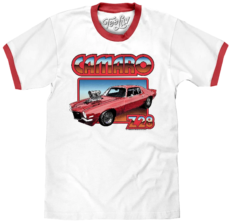 Men's short-sleeve fresh modern-vibrant-fair-trade-sisal shirt-70s Chevrolet Camaro Z28 Ringer T-Shirt - White/Red