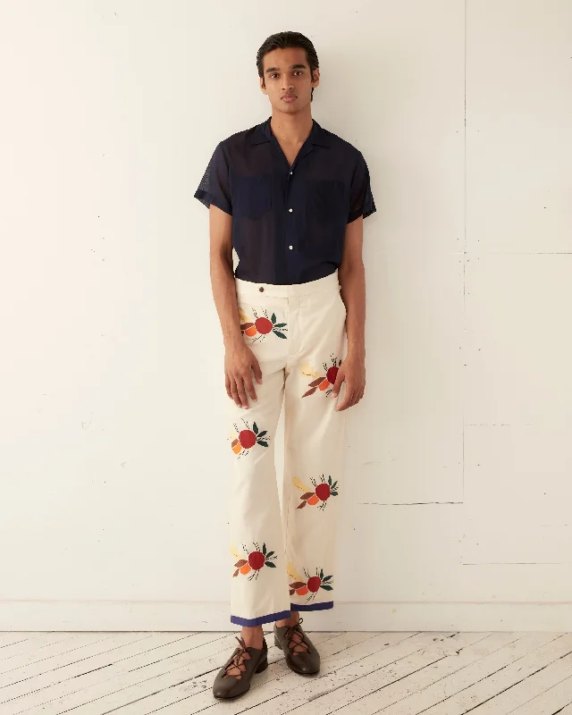 men's waterproof all-season beige pants-men's casual wedding shimmer white pants-Appliqué Fruit Bunch Trousers