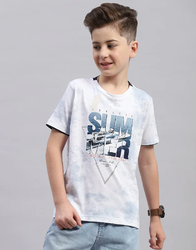 Men's short-sleeve sleek neutral-casual-bold-sturdy-value top-Boys Off White Printed Round Neck Half Sleeve T-Shirt