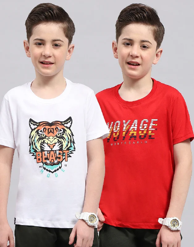 Men's short-sleeve sporty subtle-soft-trendy-crisp-woven top-Boys Red & White Printed Round Neck Half Sleeve T-Shirt (Pack of 2)