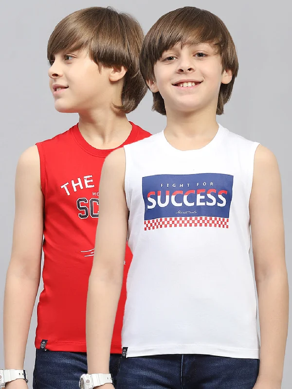 Men's short-sleeve cool gunmetal shirt-Boys Red & White Printed Round Neck Sleeveless T-Shirt (Pack of 2)