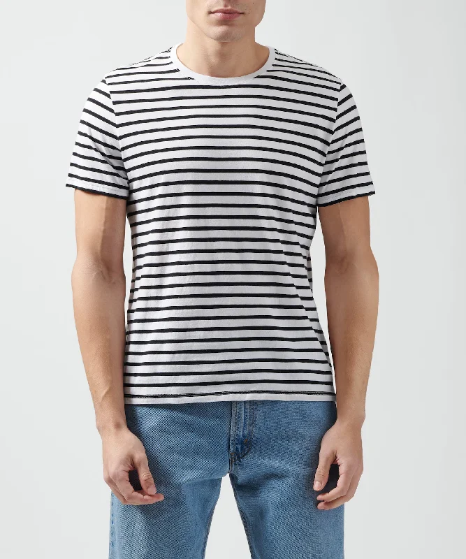 Men's short-sleeve lightweight elastic shirt-Classic Jersey Crew Neck Tee - Black/ White Stripe