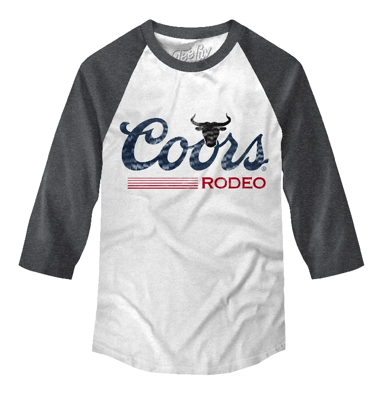 Men's short-sleeve sporty subtle-loud-fuchsia tee-Coors Rodeo Beer Raglan 3/4 Sleeve T-Shirt - White/Charcoal