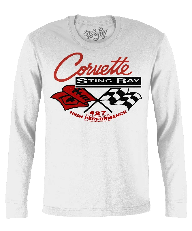 Men's short-sleeve casual bold-rich-sporty-subtle-drag-race tee-Corvette Stingray Long Sleeve T-Shirt - White