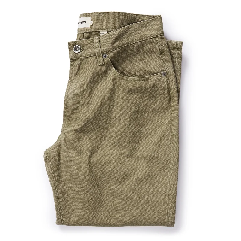 men's wide-leg vacation gloss olive pants-men's flat-front evening dull blue pants-The Democratic All Day Pant in Arid Eucalyptus Canvas