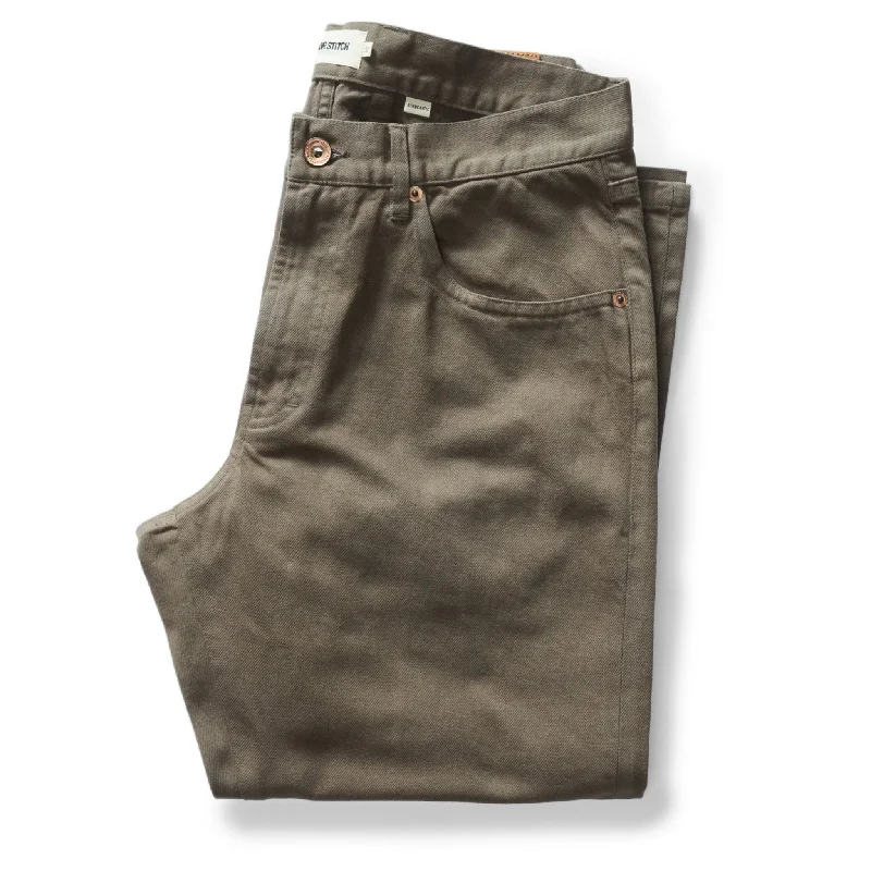 men's waterproof breathable black pants-men's relaxed formal dinner matte green pants-The Democratic All Day Pant in Fatigue Olive Selvage Denim