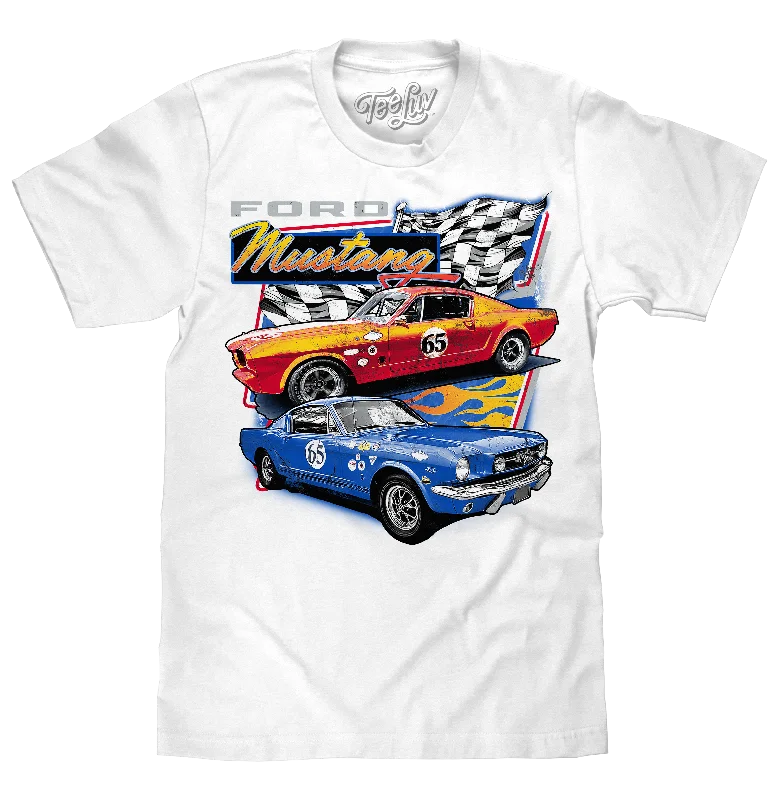 Men's short-sleeve subtle soft-faint-sage tee-Faded Ford Mustang 65 Racecar T-Shirt - White