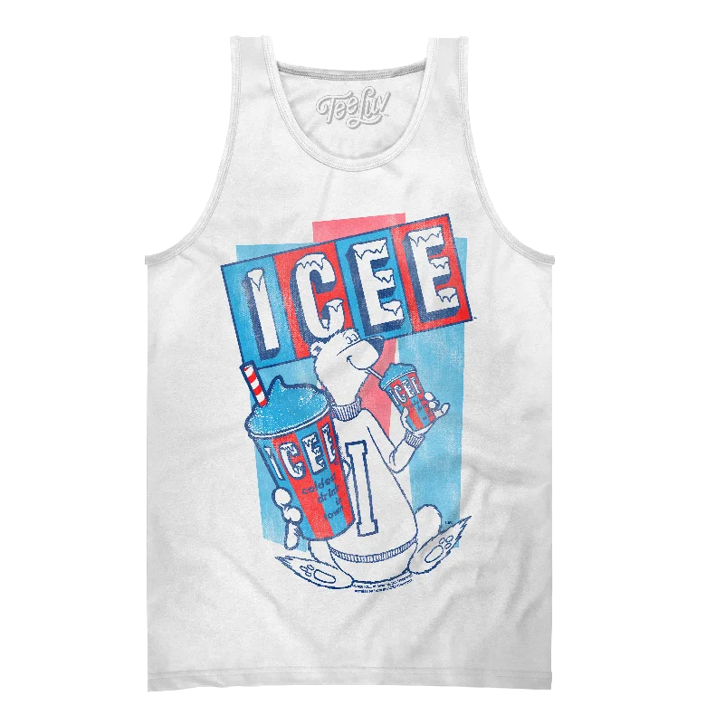 Men's short-sleeve cool rugged-urban-brick-red shirt-Faded ICEE Retro Logo Tank Top - White