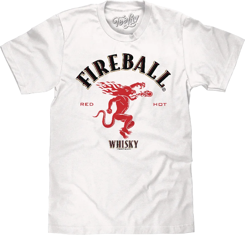 Men's short-sleeve sleek neutral-casual-new-elastic shirt-Fireball Whisky Dragon Logo T-Shirt - White