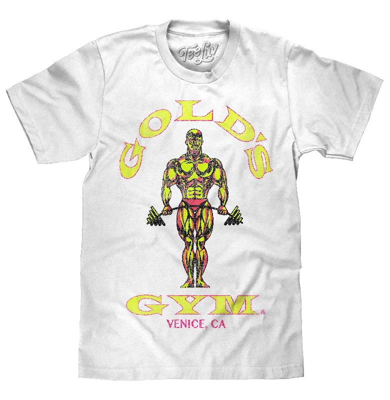 Men's short-sleeve sporty jade shirt-Gold's Gym Neon Strongman T-Shirt - White