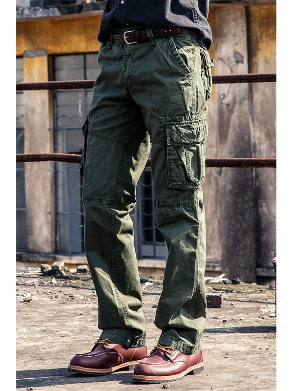 men's high-waisted camping shimmer green pants-men's athletic gym sheen navy pants-Men's Cotton Outdoor Casual Multi-Pocket Straight Cargo Pants