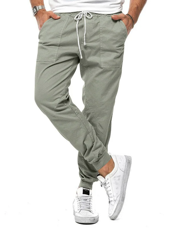 men's straight leg commute sheen green pants-men's high-waisted camping matte navy pants-Men's Drawstring Elastic Waist Casual Pants