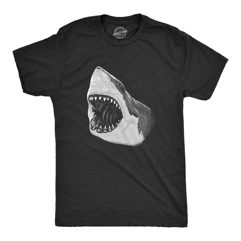 Men's short-sleeve artisanal tie-dyed top-Mens Great White Shark T shirt Pearly Teeth Jaws Attacking Cool Graphic Tee