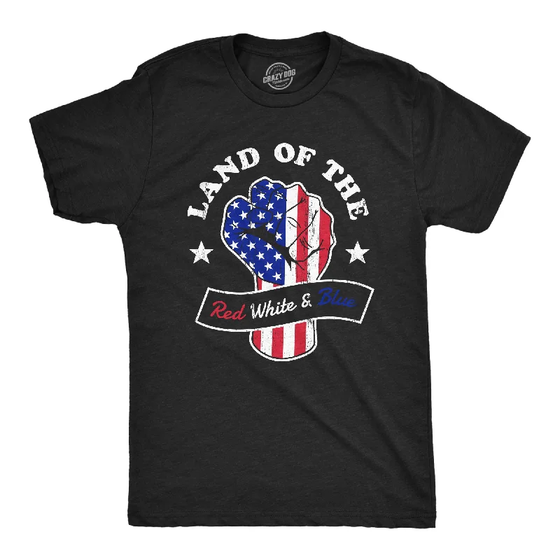 Men's short-sleeve rich after-hours top-Mens Land Of The Red White And Blue T Shirt Awesome Fourth Of July Patriotic Fist Graphic Tee For Guys